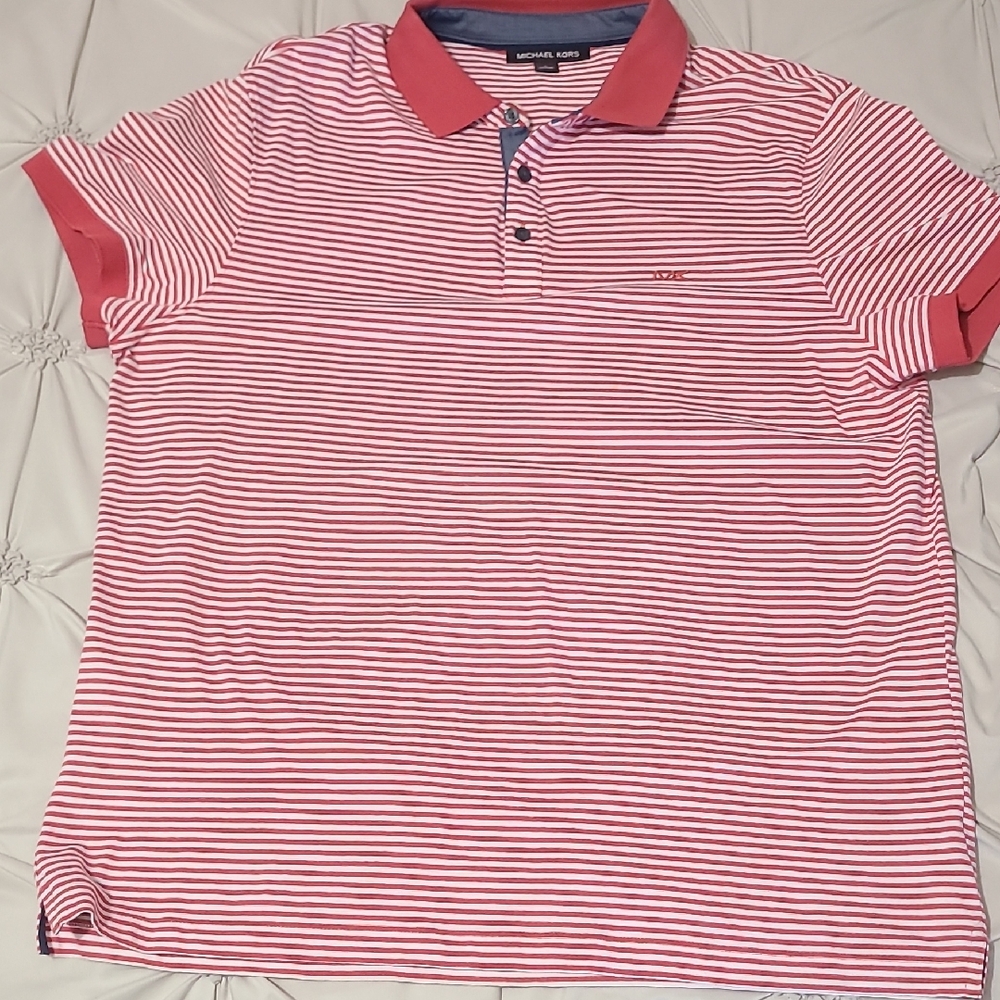 Michael Kors Pink and White Striped Polo Shirt